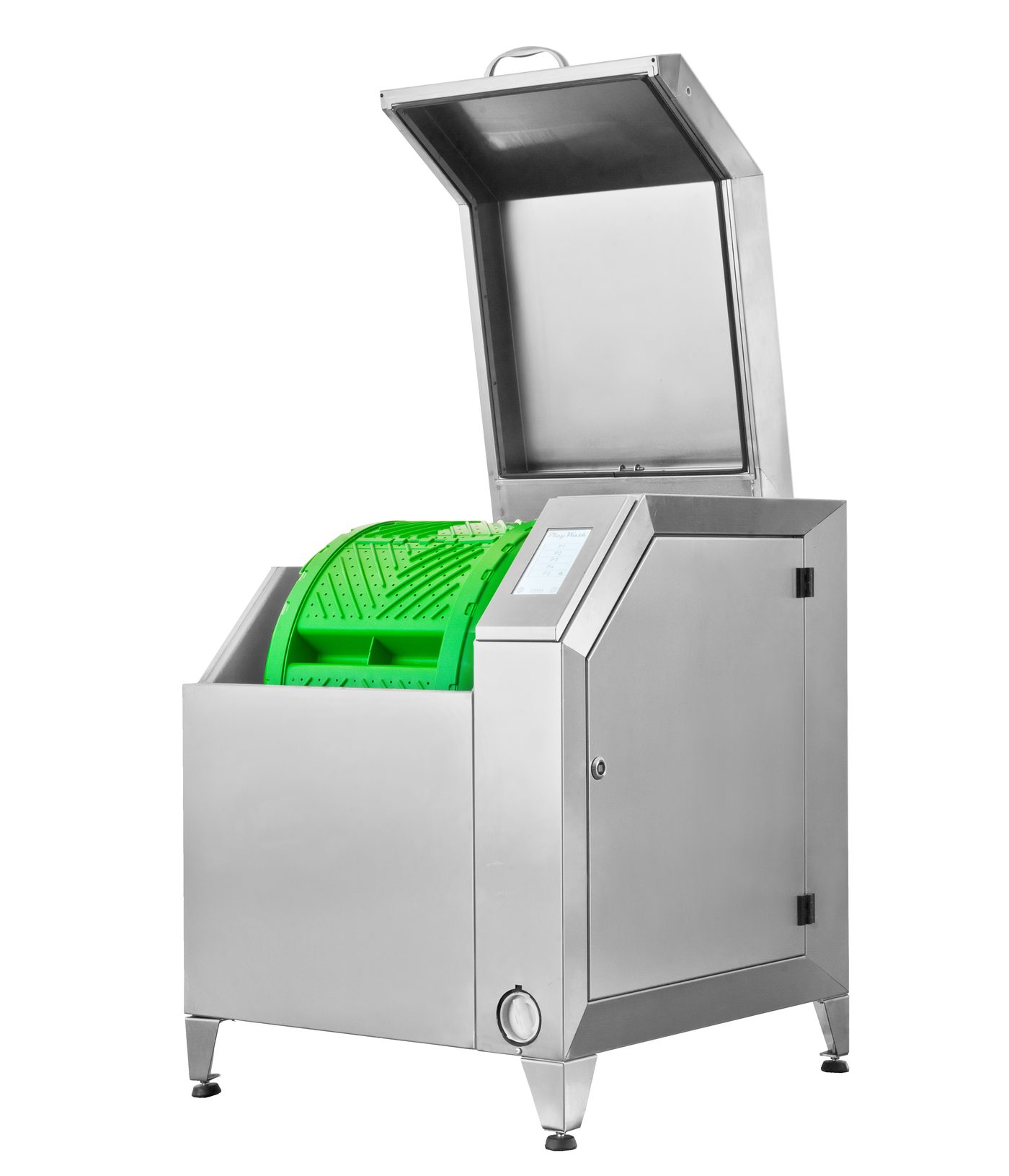 PlayWash Spielzeugwaschmaschine mit geöffneter grüner Trommel